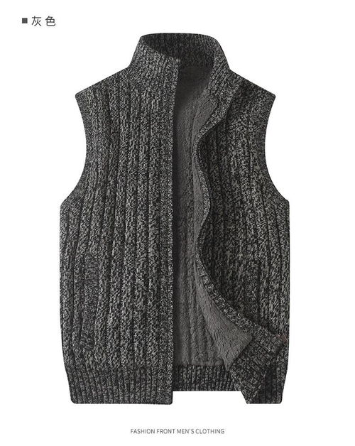 湯河之家 大碼針織馬甲男士背心針織衫毛衣加絨加厚馬甲中年男裝寬松開衫b