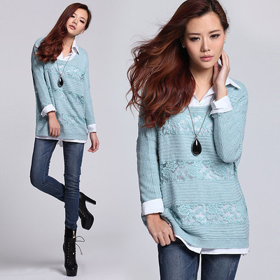時尚與舒適并存 羅衣2013新款春裝鏤空蕾絲拼接針織衫評測